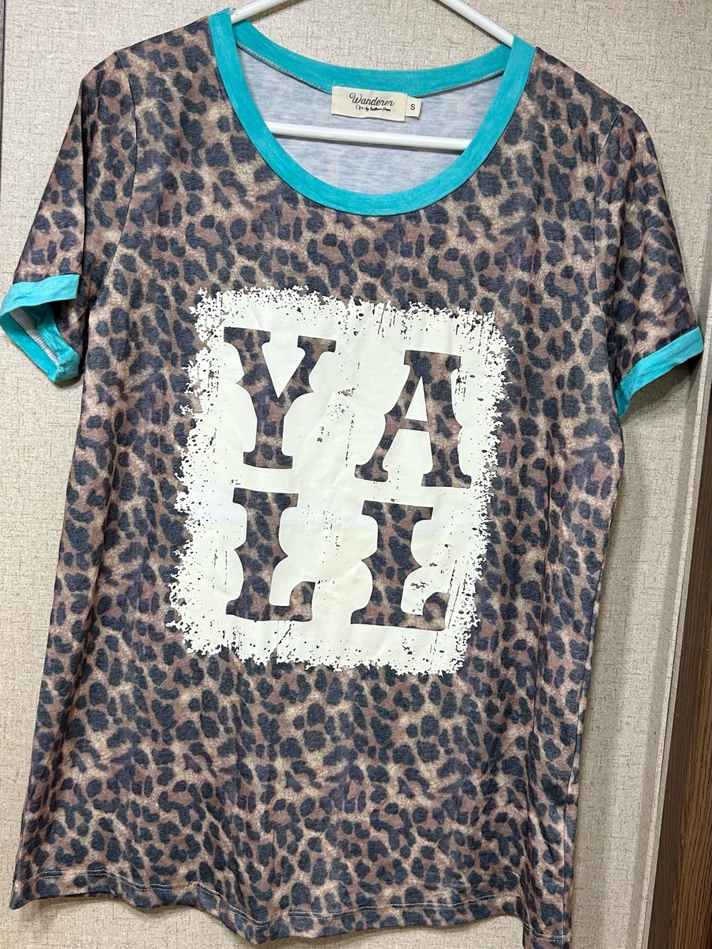 Wander Leopard Print YA LI Graphic Tee with Teal Trim